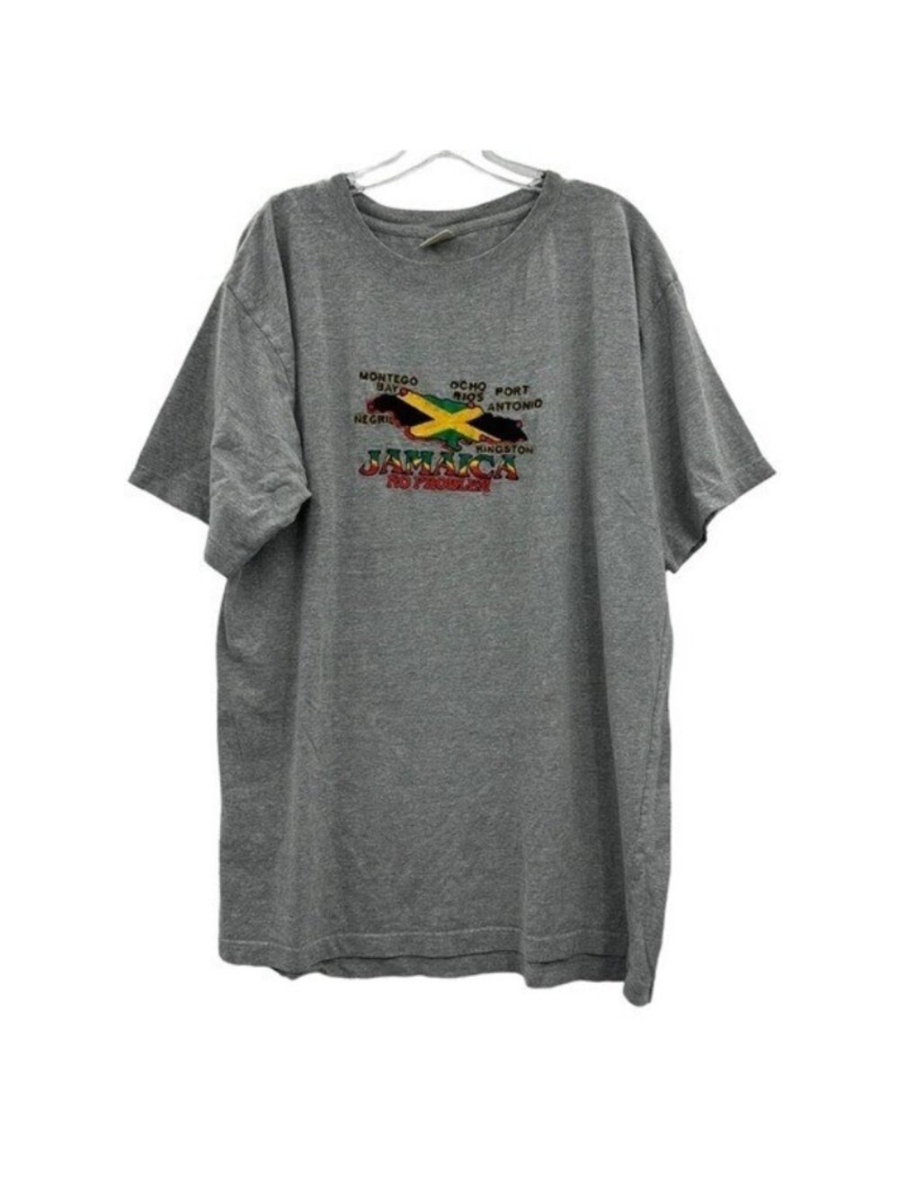 Island Tees Jamaica No Problem Men's 2XL Embroidered T-Shirt Beach Tropical Gray